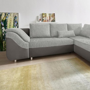 Ecksofa COLLECTION AB Sally L-Form Sofas Gr. B/H/T: 256cm x 87cm x 165cm, Kunstleder SOFTLUX-Struktur, Ottomane beidseitig montierbar, mit Bettfunktion-mit Bettkasten, grau (anthrazit/hellgrau) mit und ohne Bettfunktion, inklusive loser Rücken- Zierkissen