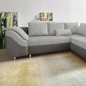 Ecksofa COLLECTION AB Sally L-Form Sofas Gr. B/H/T: 256cm x 87cm x 165cm, Kunstleder SOFTLUX-Struktur, Ottomane beidseitig montierbar, ohne Bettfunktion-ohne Bettkasten, grau (anthrazit/hellgrau) mit und ohne Bettfunktion, inklusive loser Rücken-