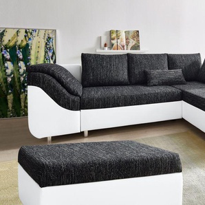 Ecksofa COLLECTION AB Sally L-Form Sofas Gr. B/H/T: 256cm x 87cm x 165cm, Kunstleder SOFTLUX-Struktur, Ottomane beidseitig montierbar, ohne Bettfunktion-ohne Bettkasten, schwarz-weiß (weiß/schwarz-weiß) mit und ohne Bettfunktion, inklusive loser Rücken-