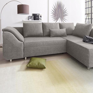 Ecksofa COLLECTION AB Sally L-Form Sofas Gr. B/H/T: 256cm x 87cm x 165cm, Struktur, Ottomane beidseitig montierbar, mit Bettfunktion-mit Bettkasten, grau (grau-braun) mit und ohne Bettfunktion, inklusive loser Rücken- Zierkissen