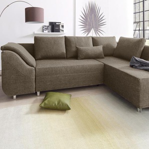 Ecksofa COLLECTION AB Sally L-Form Sofas Gr. B/H/T: 256cm x 87cm x 165cm, Struktur, Ottomane beidseitig montierbar, ohne Bettfunktion-ohne Bettkasten, grau (grau-braun) mit und ohne Bettfunktion, inklusive loser Rücken- Zierkissen