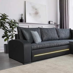 Ecksofa COLLECTION AB Wind L-Form Sofas Gr. B/H/T: 285cm x 85cm x 176cm, Kunstleder-Struktur, Recamiere beidseitig montierbar, schwarz-weiß (schwarz-weiß/schwarz) inkl. Schlaffunktion und Bettkasten, frei im Raum stellbar Bestseller