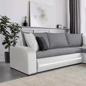 Ecksofa COLLECTION AB Wind L-Form Sofas Gr. B/H/T: 285cm x 85cm x 176cm, Kunstleder-Struktur, Recamiere beidseitig montierbar, schwarz-weiß (schwarz-weiß/weiß) inkl. Schlaffunktion und Bettkasten, frei im Raum stellbar