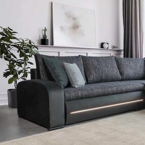 Ecksofa COLLECTION AB Wind L-Form Sofas Gr. B/H/T: 285cm x 85cm x 176cm, Samtvelours-Struktur, Recamiere beidseitig montierbar, schwarz-weiß (schwarz-weiß/schwarz) inkl. Schlaffunktion und Bettkasten, frei im Raum stellbar