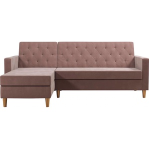 Ecksofa COSMOLIVING BY COSMOPOLITAN Liberty, L-Form Sofas Gr. B/H/T: 213cm x 82cm x 154cm, Veloursstoff, Recamiere beidseitig montierbar, rosa (altrosa) mit Schlafffunktion, Recamiere beidseitig montierbar, Sitzhöhe 43 cm