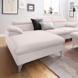 Ecksofa COTTA Caluso L-Form Sofas Gr. B/H/T: 254cm x 74cm x 167cm, Kunstleder SOFTLUX, Recamiere links, ohne Bettfunktion-ohne Bettkasten-mit Kopfteilverstellung, beige (fog) inklusive Kopfteilverstellung, wahlweise mit Bettfunktion