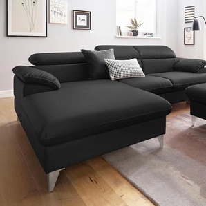 Ecksofa COTTA Caluso L-Form Sofas Gr. B/H/T: 254cm x 74cm x 167cm, Kunstleder SOFTLUX, Recamiere links, ohne Bettfunktion-ohne Bettkasten-mit Kopfteilverstellung, schwarz inklusive Kopfteilverstellung, wahlweise mit Bettfunktion