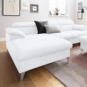 Ecksofa COTTA Caluso L-Form Sofas Gr. B/H/T: 254cm x 74cm x 167cm, Kunstleder SOFTLUX, Recamiere links, ohne Bettfunktion-ohne Bettkasten-mit Kopfteilverstellung, weiß (altweiß) inklusive Kopfteilverstellung, wahlweise mit Bettfunktion