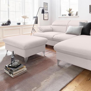 Ecksofa COTTA Caluso L-Form Sofas Gr. B/H/T: 254cm x 74cm x 167cm, Kunstleder SOFTLUX, Recamiere rechts, ohne Bettfunktion-ohne Bettkasten-mit Kopfteilverstellung, beige (fog) inklusive Kopfteilverstellung, wahlweise mit Bettfunktion