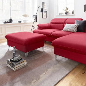 Ecksofa COTTA Caluso L-Form Sofas Gr. B/H/T: 254cm x 74cm x 167cm, Kunstleder SOFTLUX, Recamiere rechts, ohne Bettfunktion-ohne Bettkasten-mit Kopfteilverstellung, rot inklusive Kopfteilverstellung, wahlweise mit Bettfunktion