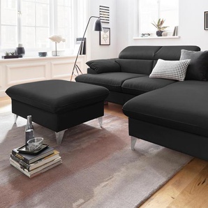 Ecksofa COTTA Caluso L-Form Sofas Gr. B/H/T: 254cm x 74cm x 167cm, Kunstleder SOFTLUX, Recamiere rechts, ohne Bettfunktion-ohne Bettkasten-mit Kopfteilverstellung, schwarz inklusive Kopfteilverstellung, wahlweise mit Bettfunktion