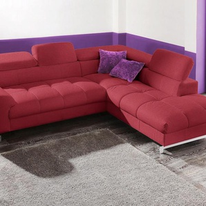 Ecksofa COTTA Chef L-Form Sofas Gr. B/H/T: 257cm x 72cm x 206cm, Luxus-Microfaser, Ottomane rechts, mit Kopfteilverstellung-ohne Bettfunktion, rot mit Kopfteilverstellung, wahlweise Bettfunktion