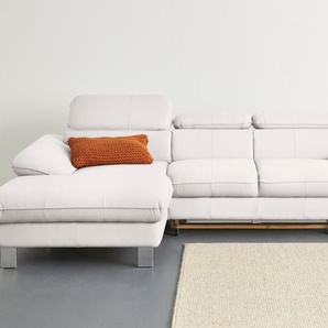 Ecksofa COTTA Driver L-Form Sofas Gr. B/H/T: 268cm x 73cm x 169cm, Luxus-Kunstleder, Recamiere links, mit Kopfteilverstellung-ohne Bettfunktion und Bettkasten, weiß mit Kopfteilverstellung, wahlweise Bettfunktion und Bettkasten