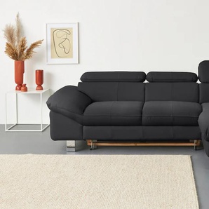 Ecksofa COTTA Driver L-Form Sofas Gr. B/H/T: 268cm x 73cm x 169cm, Luxus-Kunstleder, Recamiere rechts, mit Kopfteilverstellung-ohne Bettfunktion und Bettkasten, schwarz mit Kopfteilverstellung, wahlweise Bettfunktion und Bettkasten