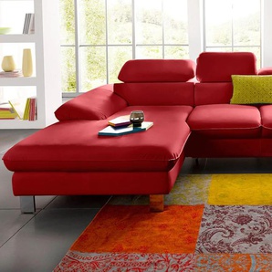 Ecksofa COTTA Driver L-Form Sofas Gr. B/H/T: 268cm x 73cm x 169cm, Luxus-Kunstleder, Recamiere links, mit Kopfteilverstellung-ohne Bettfunktion und Bettkasten, rot mit Kopfteilverstellung, wahlweise Bettfunktion und Bettkasten