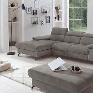 Ecksofa COTTA Kitty L-Form Sofas Gr. B/H/T: 244cm x 72cm x 166cm, Microfaser, Recamiere links, ohne Bettfunkiton und Bettkasten-mit Kopfteilverstellung, grau (darkgrey) Modern, L-Form, Bodenfreiheit 12,5 cm