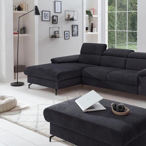 Ecksofa COTTA Kitty L-Form Sofas Gr. B/H/T: 244cm x 72cm x 166cm, Microfaser, Recamiere links, ohne Bettfunkiton und Bettkasten-mit Kopfteilverstellung, grau (lava) Modern, L-Form, Bodenfreiheit 12,5 cm