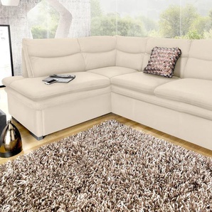 Ecksofa COTTA Leandra L-Form Sofas Gr. B/H/T: 250cm x 88cm x 90cm, Kunstleder SOFTLUX, Ottomane links, ohne Bettfunktion, beige (creme) wahlweise mit Bettfunktion und Bettkasten