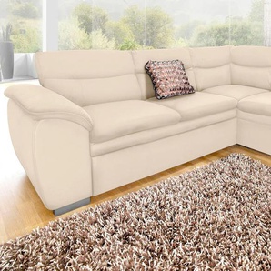 Ecksofa COTTA Leandra L-Form Sofas Gr. B/H/T: 250cm x 88cm x 90cm, Kunstleder SOFTLUX, Ottomane rechts, ohne Bettfunktion, beige (creme) wahlweise mit Bettfunktion und Bettkasten