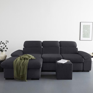 Ecksofa COTTA Lola L-Form Sofas Gr. B/H/T: 250cm x 73cm x 165cm, Microfaser PRIMABELLE, Recamiere links, Ohne Bettfunktion-Ohne Bettkasten-Ohne Armteilverstellung, grau (lava) mit Hocker & Kopfteilfunktion, wahlw. Bett- und Armteilfunktion