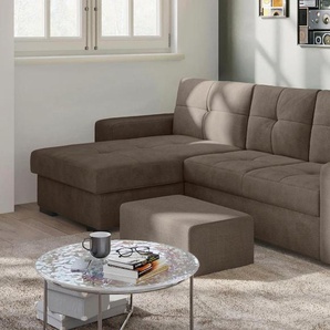 Ecksofa COTTA Mattina L-Form Sofas Gr. B/H/T: 268cm x 73cm x 156cm, Chenille-Struktur, Recamiere links, ohne Bettfunktion und Bettkasten, grau (taupe) inkl. Hocker, wahlweise mit Bettfunktion und Bettkasten