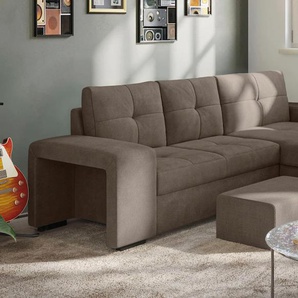 Ecksofa COTTA Mattina L-Form Sofas Gr. B/H/T: 268cm x 73cm x 156cm, Chenille-Struktur, Recamiere rechts, mit Bettfunktion und Bettkasten, grau (taupe) inkl. Hocker, wahlweise mit Bettfunktion und Bettkasten