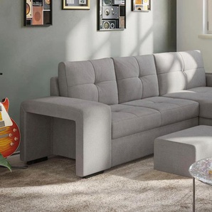 Ecksofa COTTA Mattina L-Form Sofas Gr. B/H/T: 268cm x 73cm x 156cm, Chenille-Struktur, Recamiere rechts, ohne Bettfunktion und Bettkasten, grau inkl. Hocker, wahlweise mit Bettfunktion und Bettkasten