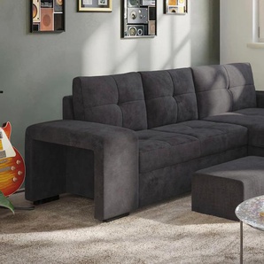 Ecksofa COTTA Mattina L-Form Sofas Gr. B/H/T: 268cm x 73cm x 156cm, Chenille-Struktur, Recamiere rechts, ohne Bettfunktion und Bettkasten, schwarz inkl. Hocker, wahlweise mit Bettfunktion und Bettkasten