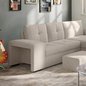 Ecksofa COTTA Mattina L-Form Sofas Gr. B/H/T: 268cm x 73cm x 156cm, Microfaser, Recamiere rechts, mit Bettfunktion und Bettkasten, grau (platinum) inkl. Hocker, wahlweise mit Bettfunktion und Bettkasten