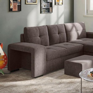 Ecksofa COTTA Mattina L-Form Sofas Gr. B/H/T: 268cm x 73cm x 156cm, Microfaser, Recamiere rechts, ohne Bettfunktion und Bettkasten, braun inkl. Hocker, wahlweise mit Bettfunktion und Bettkasten