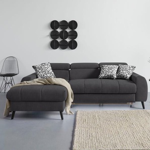 Ecksofa COTTA Mia L-Form Sofas Gr. B/H/T: 236cm x 74cm x 164cm, Microfaser, Recamiere links, Ohne Bettfunktion-ohne Bettkasten-ohne RGB-LED-Beleuchtung-ohne Wireless Charger, braun (mud) 3-tlg.-Kissen-Set, Recamiere, wahlweise mit oder ohne