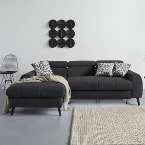 Ecksofa COTTA Mia L-Form Sofas Gr. B/H/T: 236cm x 74cm x 164cm, Microfaser, Recamiere links, Ohne Bettfunktion-ohne Bettkasten-ohne RGB-LED-Beleuchtung-ohne Wireless Charger, schwarz 3-tlg.-Kissen-Set, Recamiere, wahlweise mit oder ohne RGB-Beleuchtung