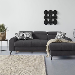 Ecksofa COTTA Mia L-Form Sofas Gr. B/H/T: 236cm x 74cm x 164cm, Microfaser, Recamiere rechts, Ohne Bettfunktion-ohne Bettkasten-ohne RGB-LED-Beleuchtung-ohne Wireless Charger, braun (mud) 3-tlg.-Kissen-Set, Recamiere, wahlweise mit oder ohne