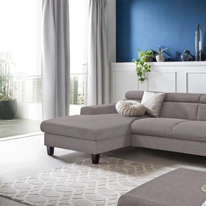 Ecksofa COTTA Morven L-Form Sofas Gr. B/H/T: 244cm x 72cm x 166cm, Microfaser PRIMABELLE, Recamiere links, ohne Bettfunktion-ohne Bettkasten-ohne Ladestation-mit Kopfteilverstellung, grau Ecksofa Polstermöbel Sofas Inklusive Kopfteilverstellung, wahlweise