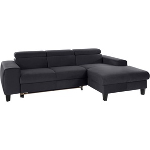 Ecksofa COTTA Morven L-Form Sofas Gr. B/H/T: 244cm x 72cm x 166cm, Microfaser PRIMABELLE, Recamiere rechts, ohne Bettfunktion-ohne Bettkasten-ohne Ladestation-mit Kopfteilverstellung, grau (lava) Ecksofa Polstermöbel Sofas Inklusive Kopfteilverstellung,