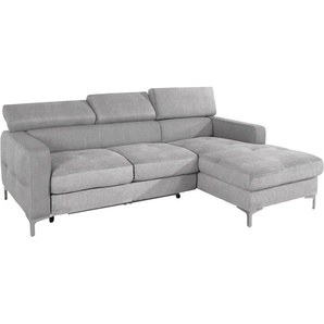 Ecksofa COTTA Sammy L-Form Sofas Gr. B/H/T: 226 cm x 74 cm x 169 cm, Chenille, Recamiere rechts, mit Bettfunktion-mit Bettkasten-mit Kopfteilverstellung, grau inklusive Kopfteilverstellung, wahlweise mit Bettfunktion