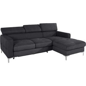 Ecksofa COTTA Sammy L-Form Sofas Gr. B/H/T: 226 cm x 74 cm x 169 cm, Chenille, Recamiere rechts, mit Bettfunktion-mit Bettkasten-mit Kopfteilverstellung, schwarz inklusive Kopfteilverstellung, wahlweise mit Bettfunktion