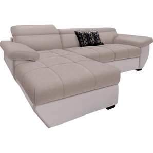 Ecksofa COTTA Speedway L-Form Sofas Gr. B/H/T: 265cm x 79cm x 102cm, Kunstleder SOFTLUX-Luxus-Microfaser, Recamiere links, ohne Bettfunktion-ohne Bettkasten-mit Kopfteilverstellung, braun (schlamm/schlamm) inklusive Kopfteilverstellung, wahlweise mit