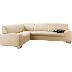 Ecksofa DOMO COLLECTION Alisson L-Form Sofas Gr. B/H/T: 249cm x 75cm x 181cm, Kunstleder SOFTLUX, langer Schenkel rechts, ohne Bettfunktion, beige (creme) wahlweise mit Bettfunktion