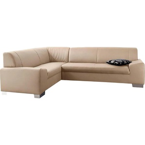 Ecksofa DOMO COLLECTION Alisson L-Form Sofas Gr. B/H/T: 249cm x 75cm x 181cm, Microfaser, langer Schenkel rechts, mit Bettfunktion, beige (natur) wahlweise mit Bettfunktion