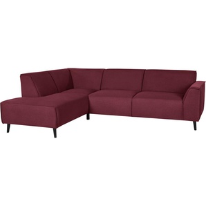 Ecksofa DOMO COLLECTION Amora L-Form Sofas Gr. B/H/T: 263cm x 81cm x 191cm, Struktur fein, Ottomane links, Mit Federkern, rot (bordeaux) mit Federkern