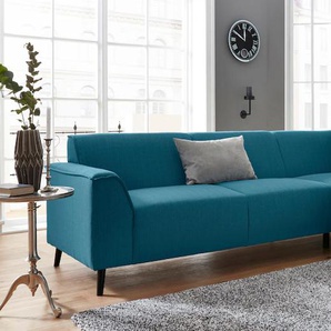 Ecksofa DOMO COLLECTION Amora L-Form Sofas Gr. B/H/T: 263cm x 81cm x 191cm, Struktur, Ottomane rechts, ohne Funktion, blau (petrol) mit Ottomane, inklusive komfortablen Federkerns