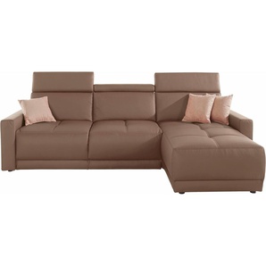 Ecksofa DOMO COLLECTION Ava L-Form Sofas Gr. B/H/T: 262 cm x 84 cm x 167 cm, Kunstleder SOFTLUX, Recamiere rechts, mit Kopfteilverstellung, braun (espresso) mit Recamiere, Federkern wahlweise Kopfteilverstellungen