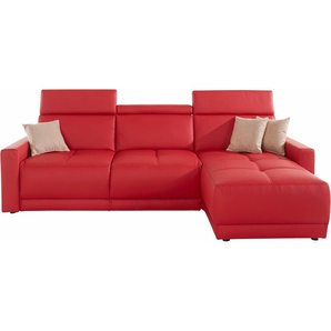 Ecksofa DOMO COLLECTION Ava L-Form Sofas Gr. B/H/T: 262 cm x 84 cm x 167 cm, Kunstleder SOFTLUX, Recamiere rechts, mit Kopfteilverstellung, rot mit Recamiere, Federkern wahlweise Kopfteilverstellungen