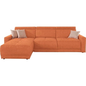 Ecksofa DOMO COLLECTION Ava L-Form Sofas Gr. B/H/T: 262cm x 84cm x 167cm, Microfaser PRIMABELLE, Recamiere links, ohne Funktion, orange (terrakotta) mit Recamiere, Federkern wahlweise Kopfteilverstellungen