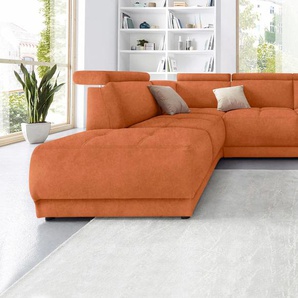 Ecksofa DOMO COLLECTION Ava L-Form Sofas Gr. B/H/T: 266cm x 84cm x 99cm, Microfaser PRIMABELLE, Ottomane links, ohne Funktion, orange (terrakotta) mit Ottomane, Federkern wahlweise Kopfteilverstellungen