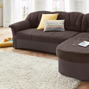 Ecksofa DOMO COLLECTION Elva L-Form Sofas Gr. B/H/T: 240cm x 84cm x 82cm, Kunstleder SOFTLUX-Struktur, Recamiere rechts, mit Federkern-ohne Bettfunktion, braun (mokka/braun) wahlweise mit Bettfunktion und Federkern