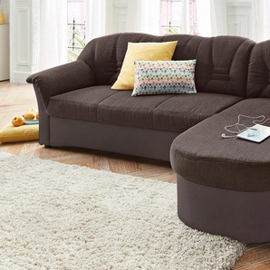 Ecksofa DOMO COLLECTION Elva L-Form Sofas Gr. B/H/T: 240cm x 84cm x 82cm, Kunstleder SOFTLUX-Struktur, Recamiere rechts, ohne Federkern-ohne Bettfunktion, braun (mokka/braun) wahlweise mit Bettfunktion und Federkern