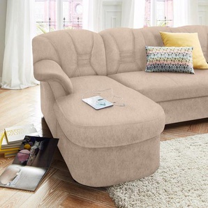 Ecksofa DOMO COLLECTION Elva L-Form Sofas Gr. B/H/T: 240cm x 84cm x 82cm, Microfaser PRIMABELLE, Recamiere links, ohne Federkern-mit Bettfunktion, beige (natur) wahlweise mit Bettfunktion und Federkern