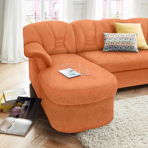 Ecksofa DOMO COLLECTION Elva L-Form Sofas Gr. B/H/T: 240cm x 84cm x 82cm, Microfaser PRIMABELLE, Recamiere links, ohne Federkern-mit Bettfunktion, orange (terrakotta) wahlweise mit Bettfunktion und Federkern